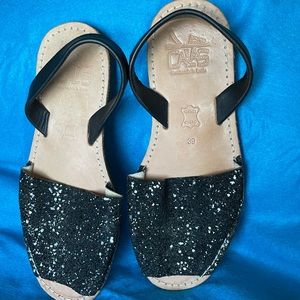 Sparkle black leather sandals Calas Spain 39